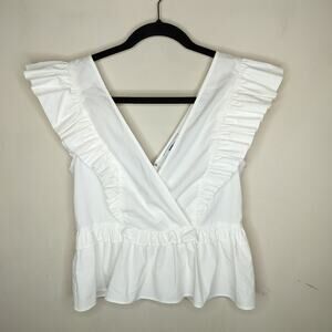 Express Ruffled Faux Wrap Top Cotton Cap Sleeve